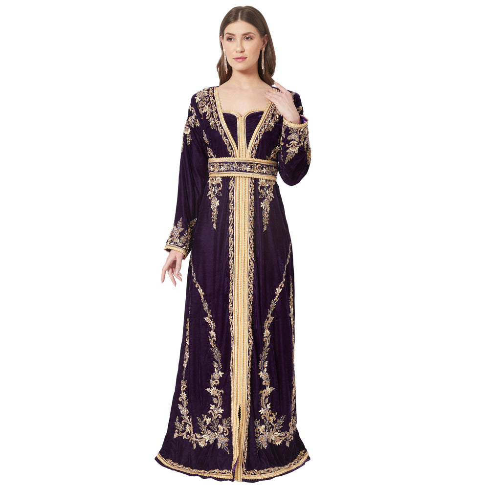 
                  
                    Designer Takchita Caftan Purple Velvet Wedding Gown - Maxim Creation
                  
                