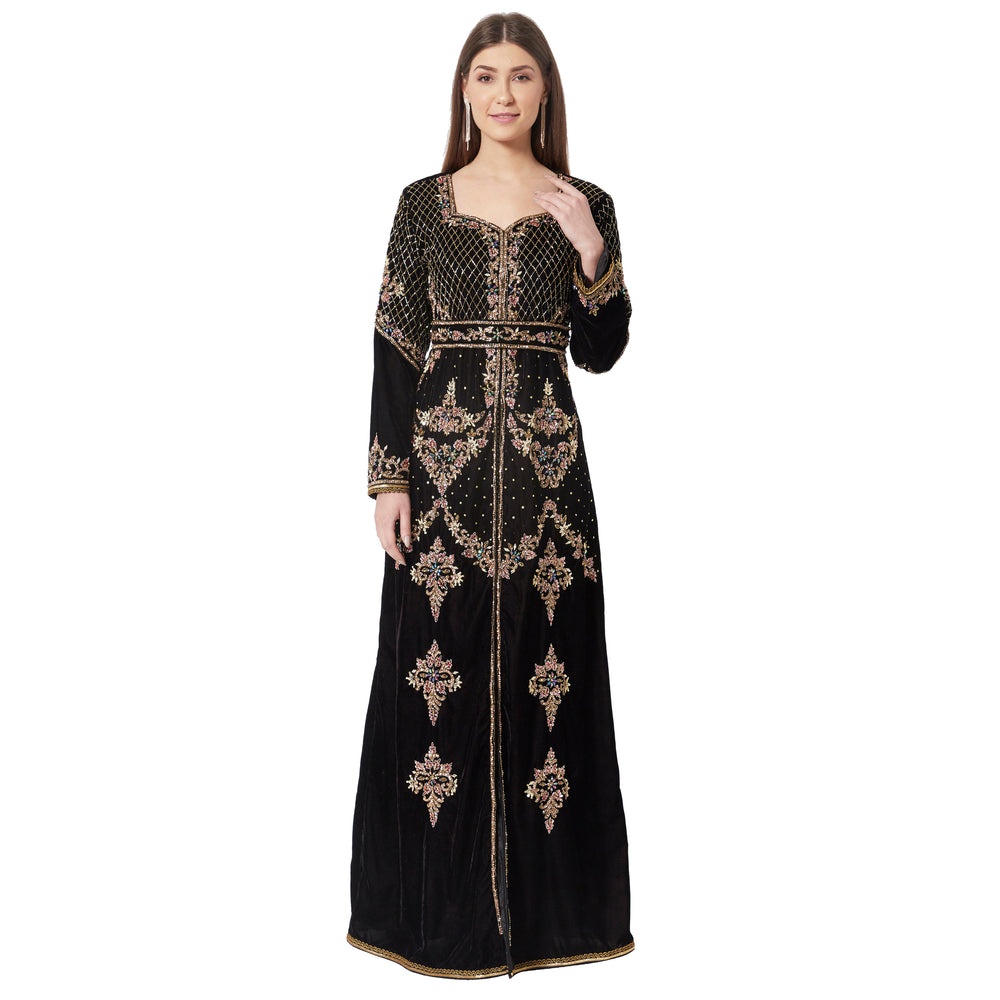 
                  
                    Designer Takchita Caftan Black Velvet Wedding Gown - Maxim Creation
                  
                