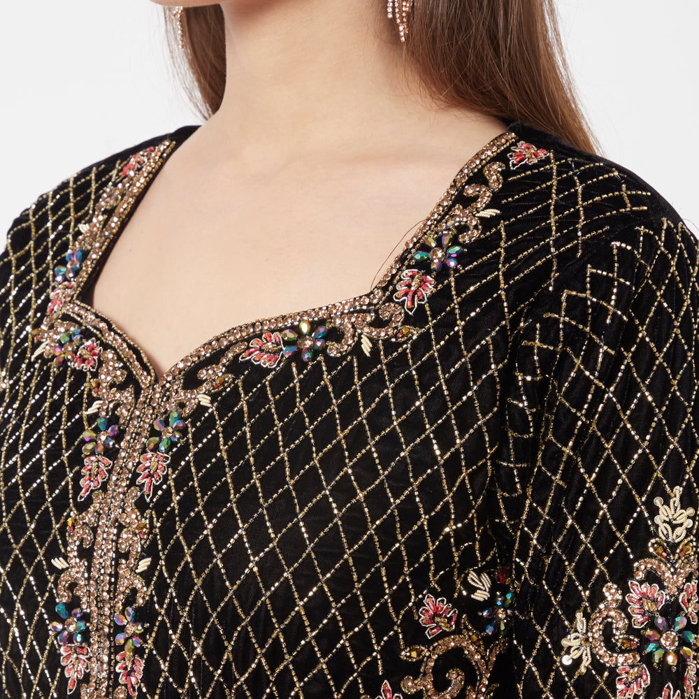 
                  
                    Designer Takchita Caftan Black Velvet Wedding Gown - Maxim Creation
                  
                