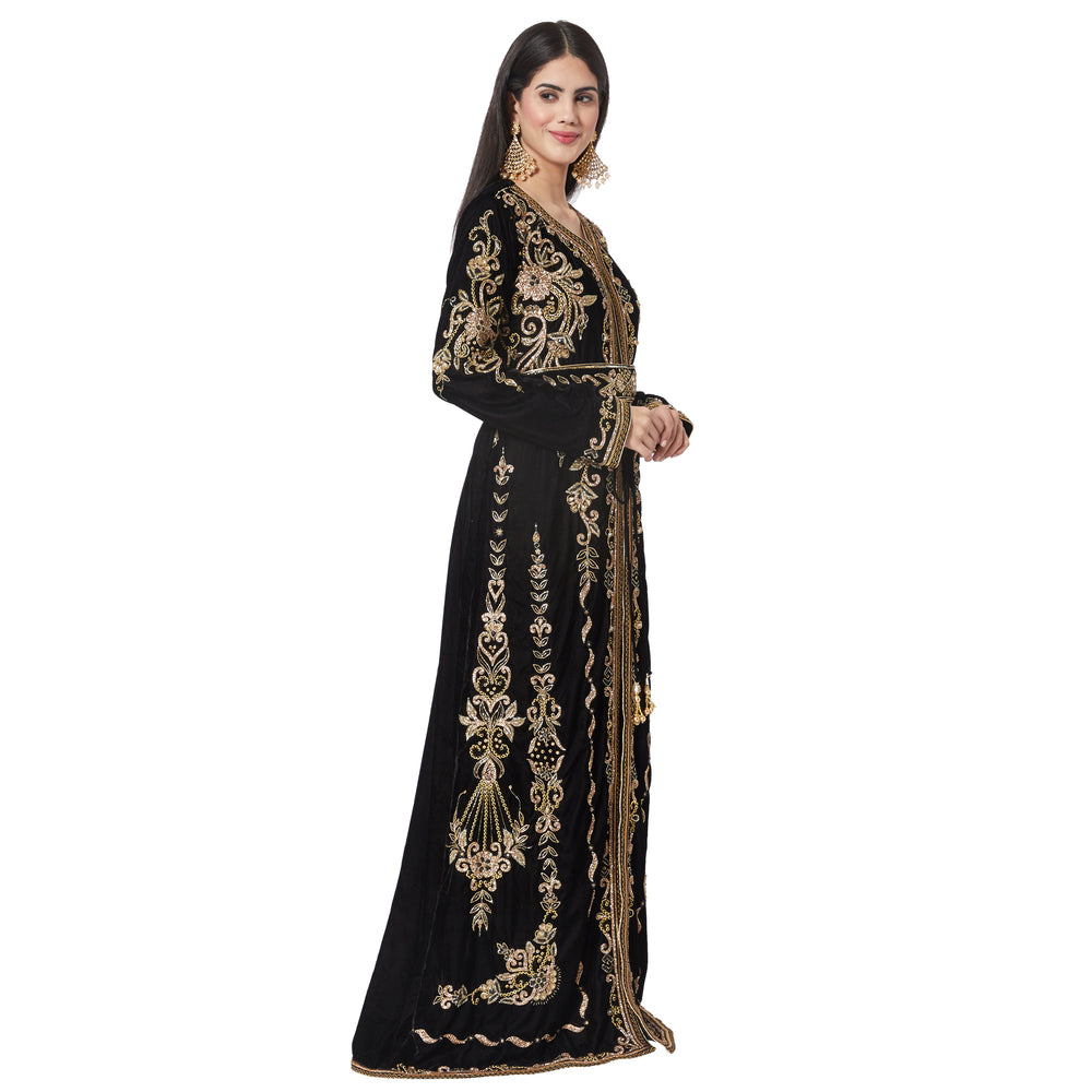 
                  
                    Crystal Stuudded Kaftan Hand Embroidered Takchita - Maxim Creation
                  
                