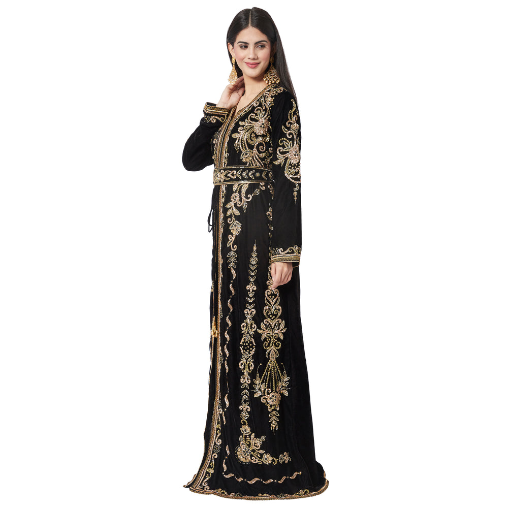 
                  
                    Crystal Stuudded Kaftan Hand Embroidered Takchita - Maxim Creation
                  
                