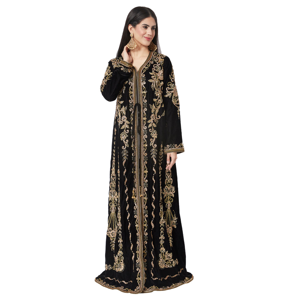 
                  
                    Crystal Stuudded Kaftan Hand Embroidered Takchita - Maxim Creation
                  
                