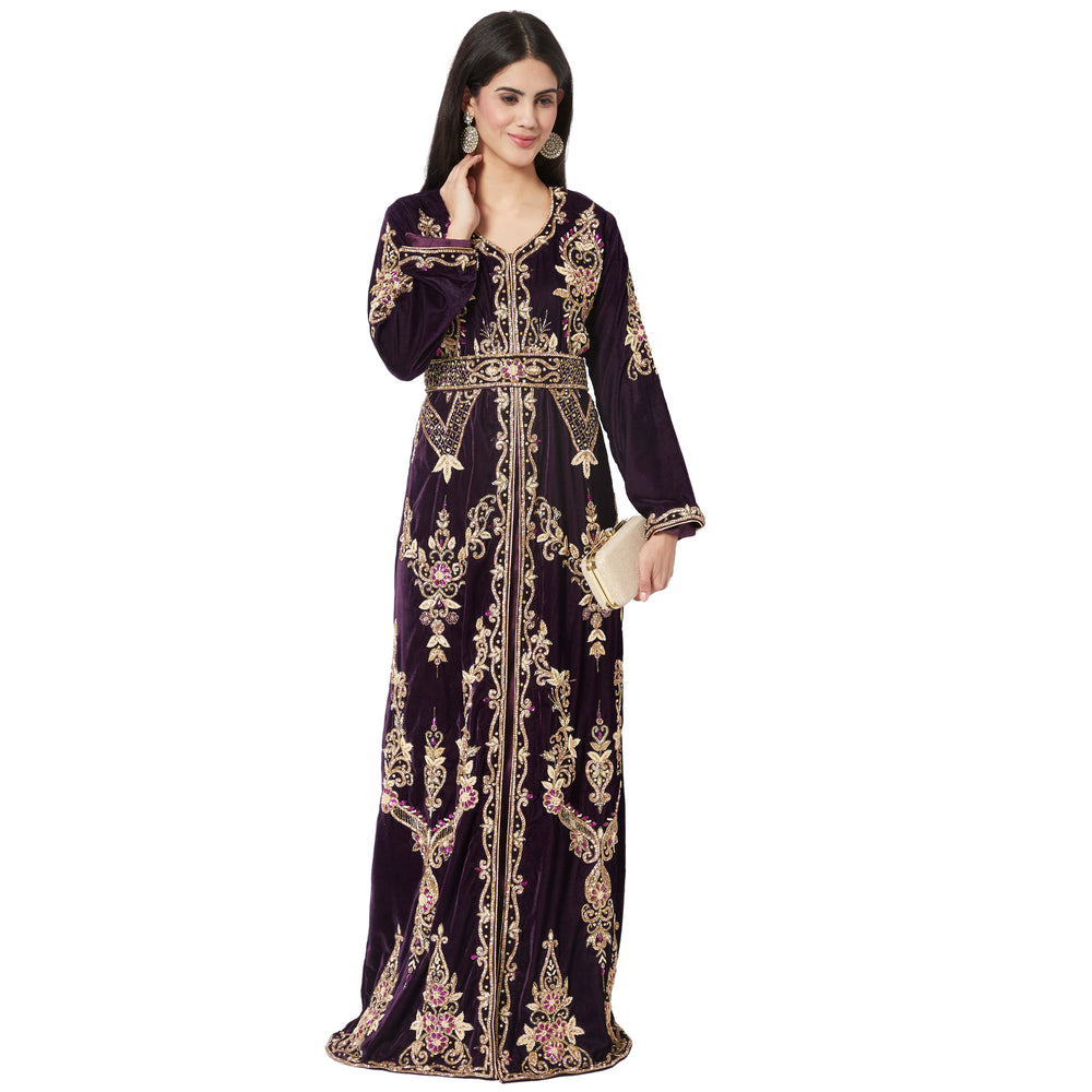 
                  
                    Handmade Wedding Gown Designer Kaftan Crystal Velvet Takchita - Maxim Creation
                  
                