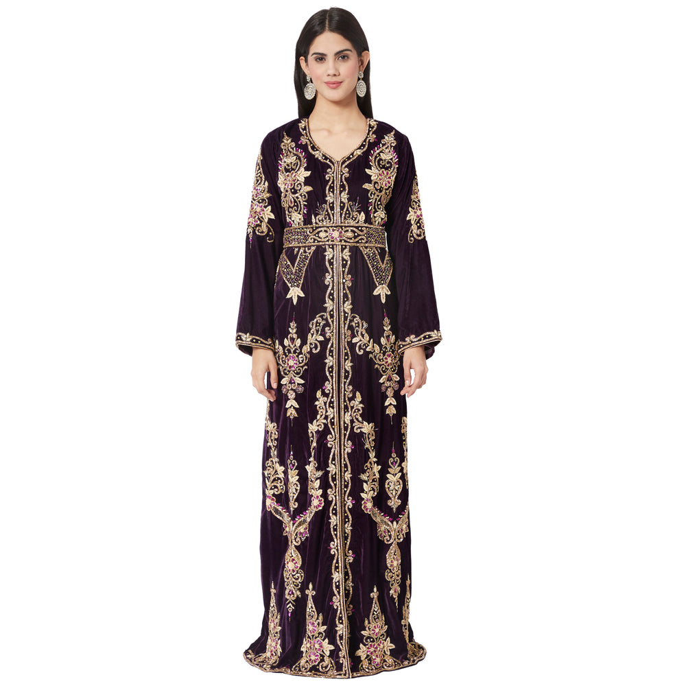 
                  
                    Handmade Wedding Gown Designer Kaftan Crystal Velvet Takchita - Maxim Creation
                  
                