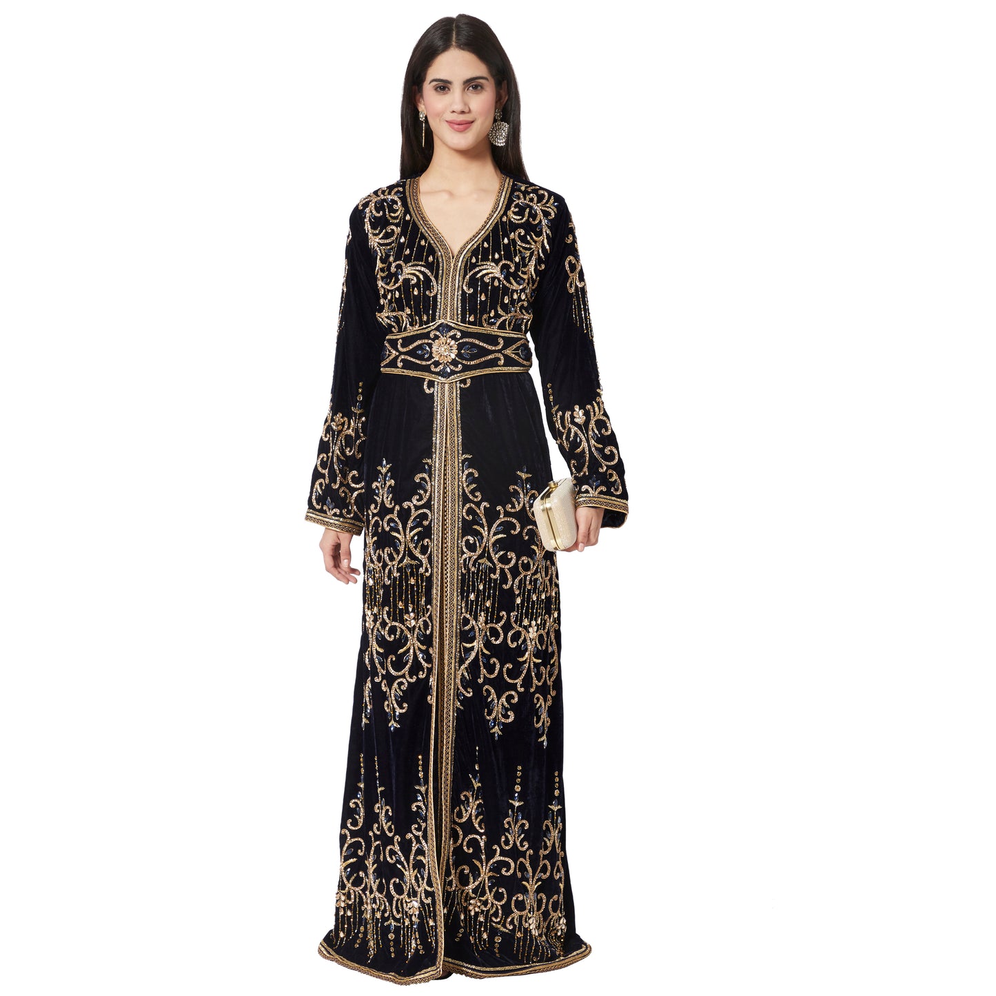 Designer Velvet Kaftan Crystal Handwork Wedding Gown - Maxim Creation