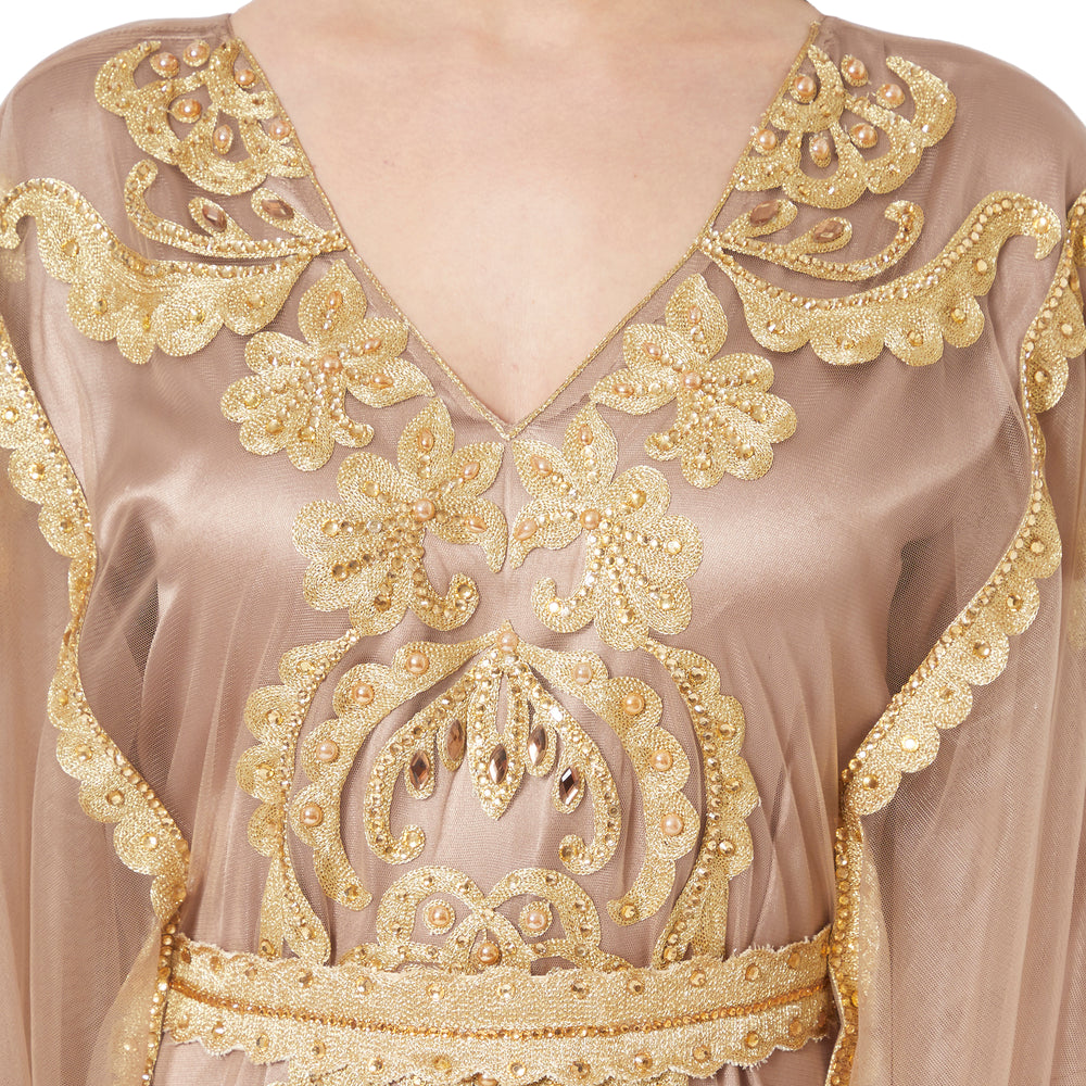 
                  
                    Moroccan Takchita Partywear Coffee-Beige Kaftan - Maxim Creation
                  
                