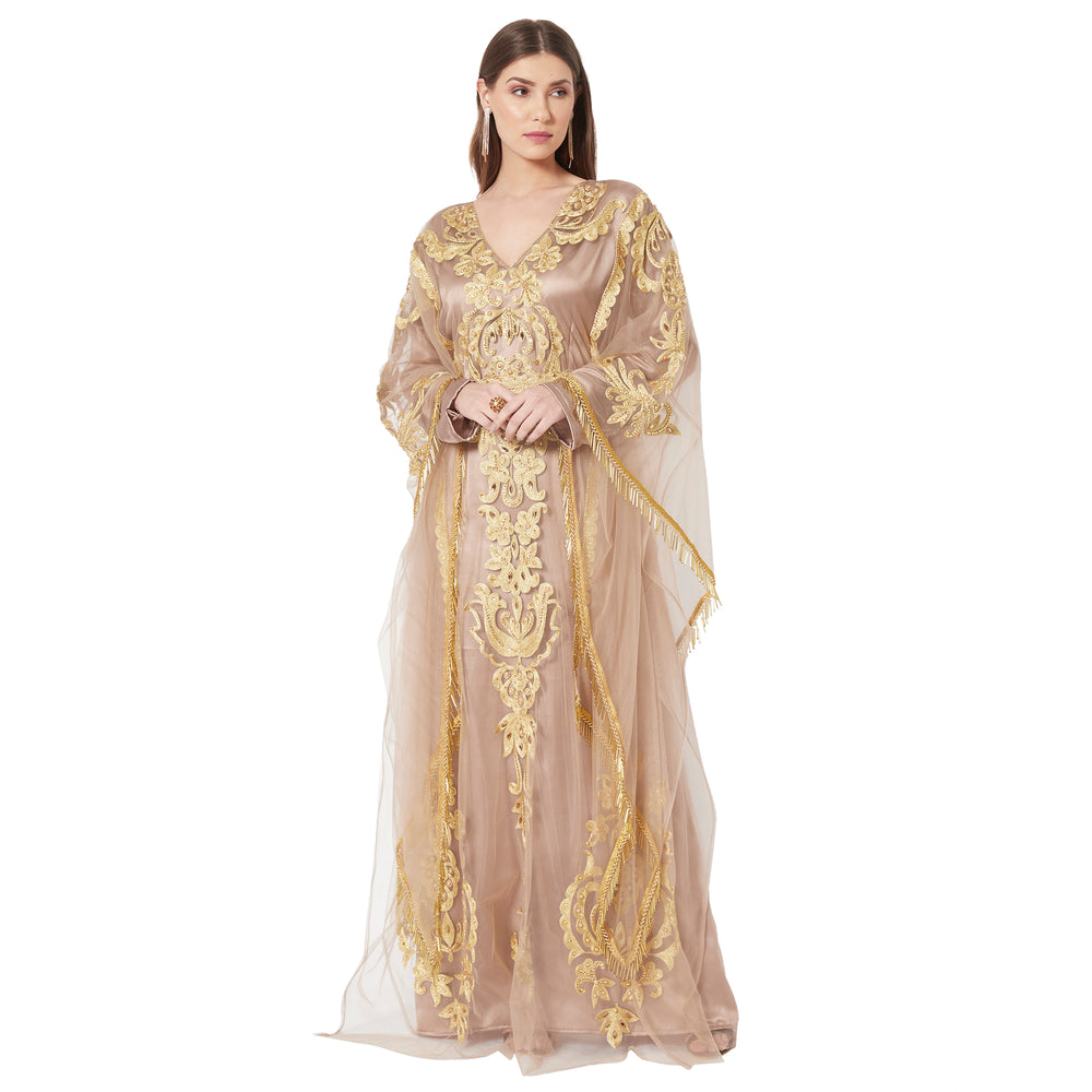 
                  
                    Moroccan Takchita Partywear Coffee-Beige Kaftan - Maxim Creation
                  
                