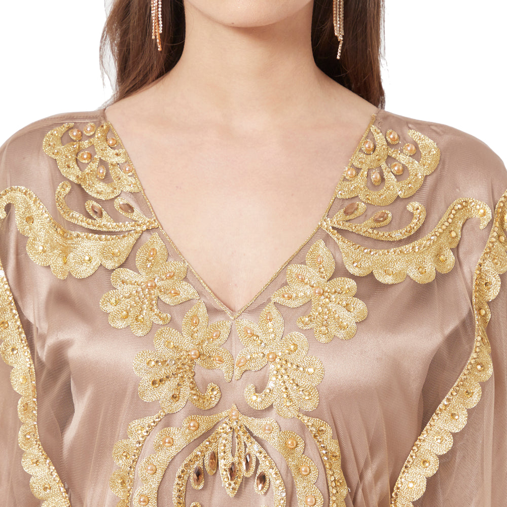 
                  
                    Moroccan Takchita Partywear Coffee-Beige Kaftan - Maxim Creation
                  
                