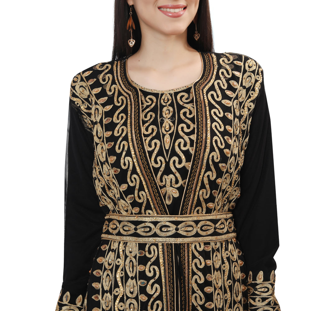 Traditional Jalabiya Karakou Embroidery Kaftan Gown - Maxim Creation