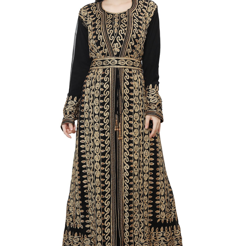 Traditional Jalabiya Karakou Embroidery Kaftan Gown - Maxim Creation