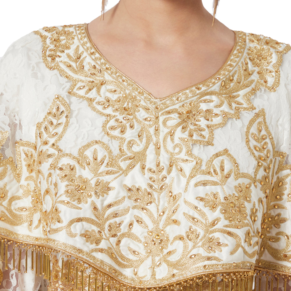 
                  
                    Wedding Dress Ball Gown with Rich Thread Embroidery & Tassels - Maxim Creation
                  
                