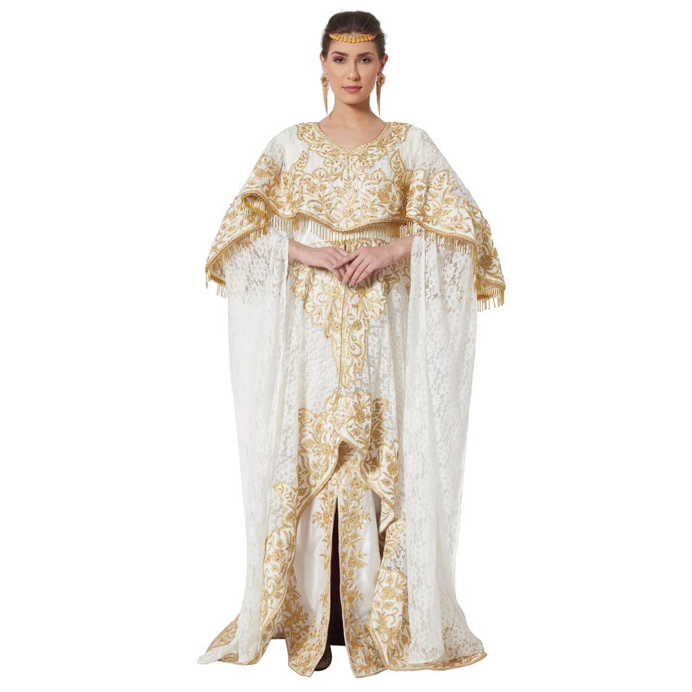 
                  
                    Wedding Dress Ball Gown with Rich Thread Embroidery & Tassels - Maxim Creation
                  
                