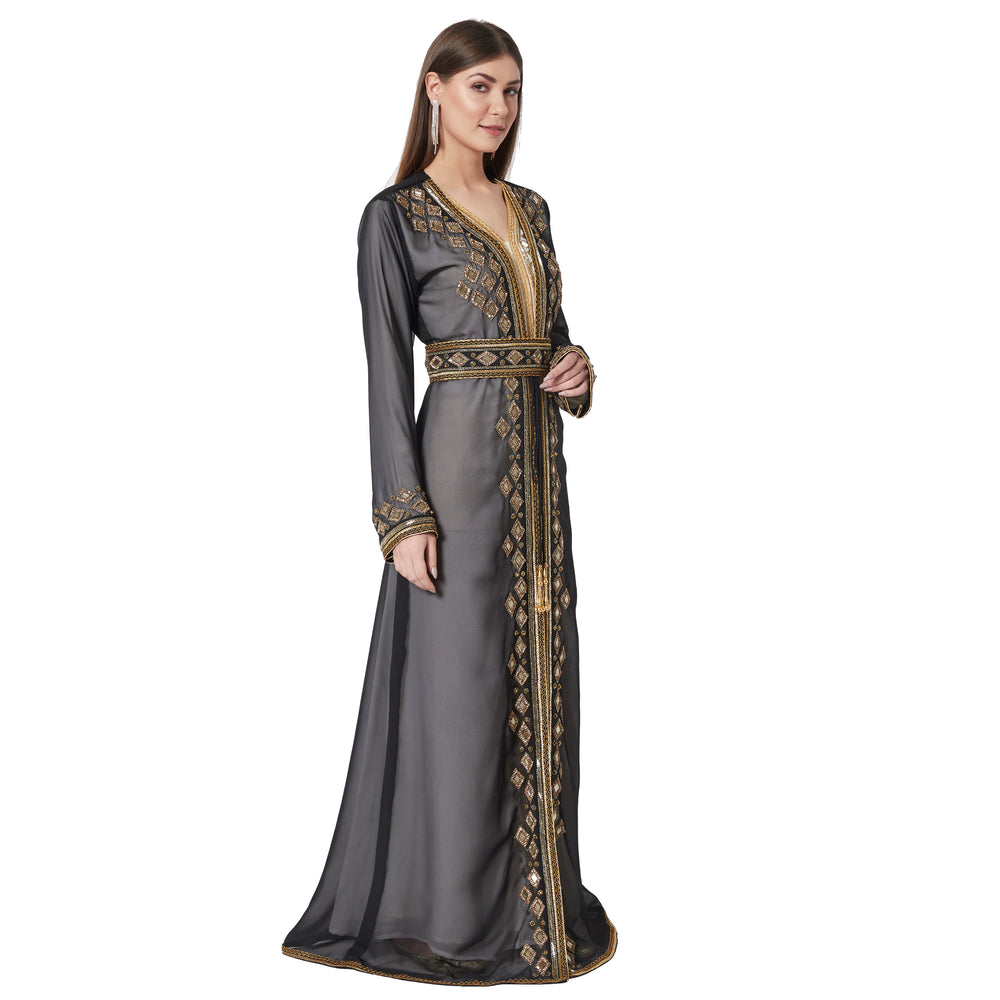 
                  
                    Crystal Studded Kaftan Embroidered Handicraft Gown - Maxim Creation
                  
                