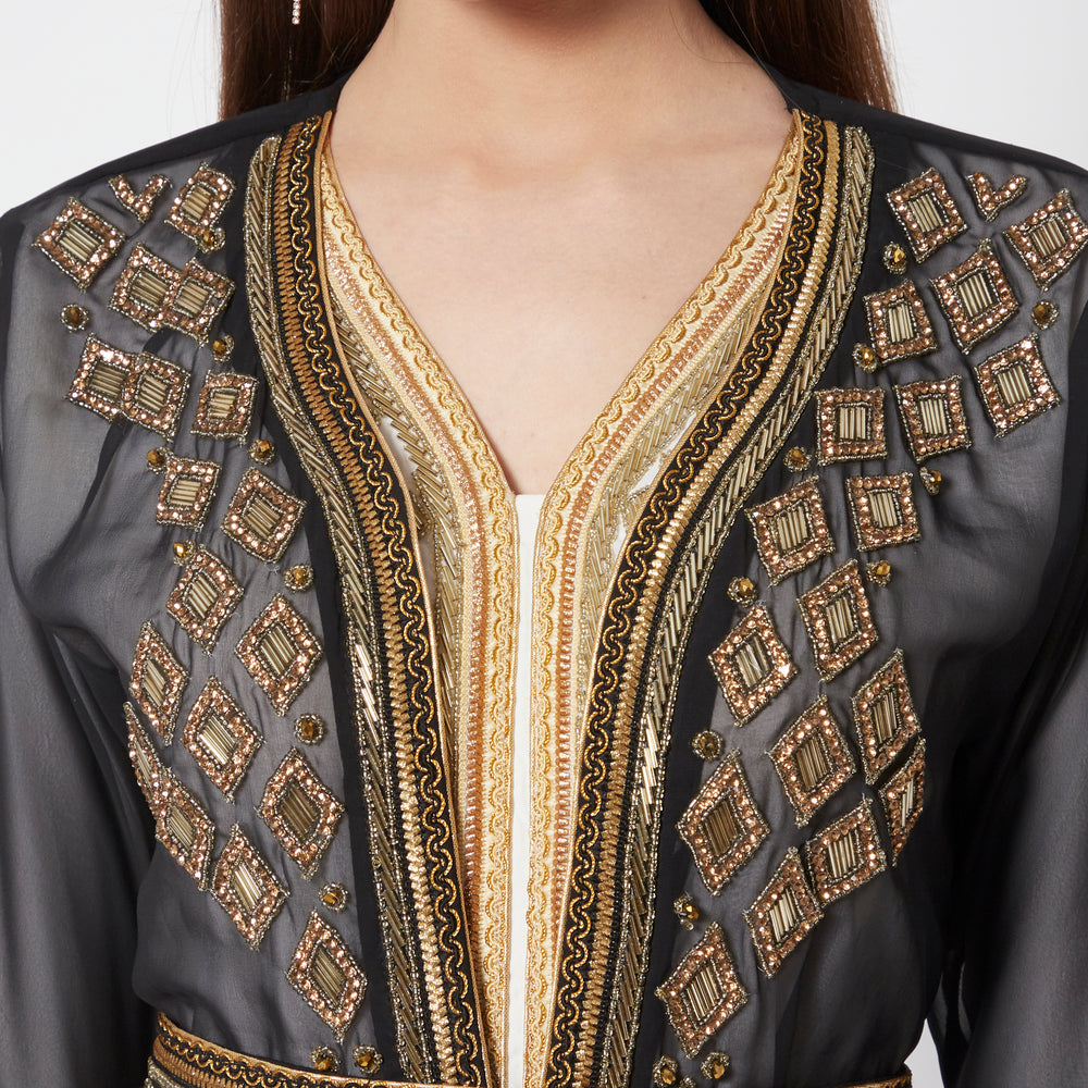 
                  
                    Crystal Studded Kaftan Embroidered Handicraft Gown - Maxim Creation
                  
                