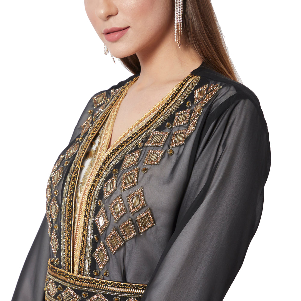 
                  
                    Crystal Studded Kaftan Embroidered Handicraft Gown - Maxim Creation
                  
                