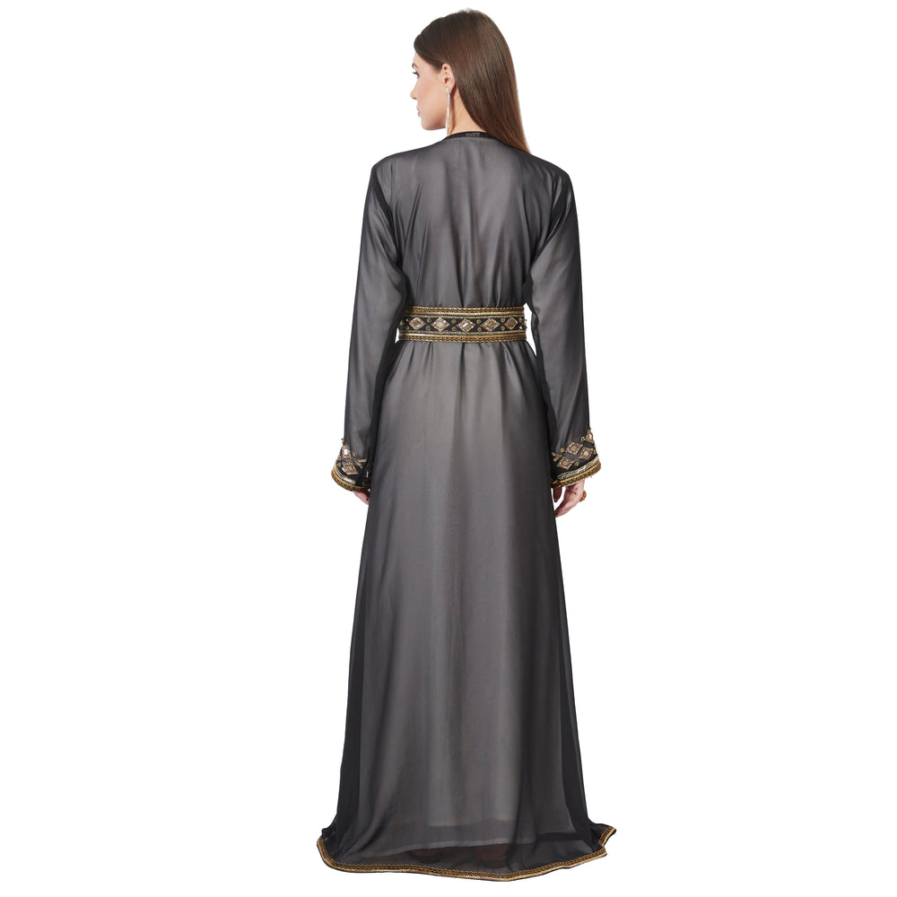 
                  
                    Crystal Studded Kaftan Embroidered Handicraft Gown - Maxim Creation
                  
                
