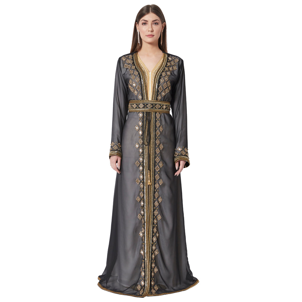 
                  
                    Crystal Studded Kaftan Embroidered Handicraft Gown - Maxim Creation
                  
                