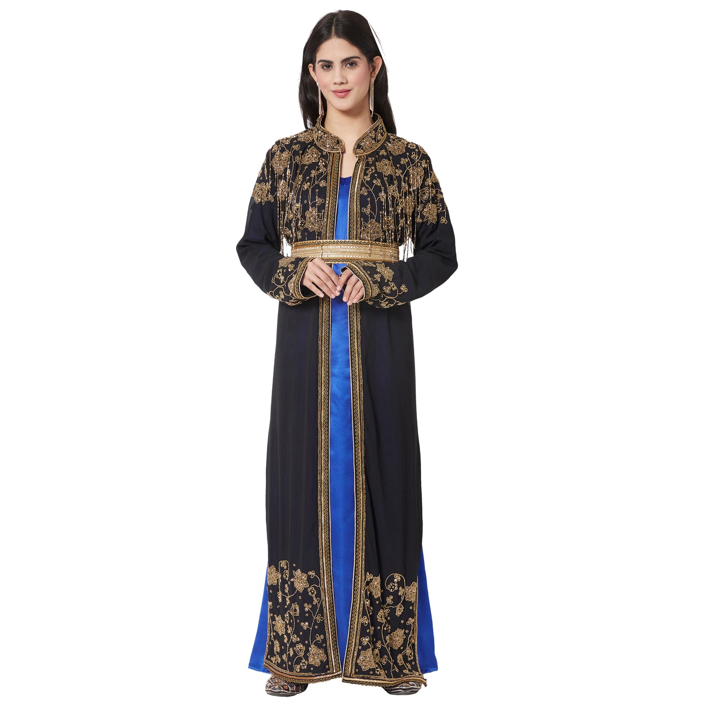 Long Cardigan with Golden Hand Work Embroidery by Maxim Creation - Maxim Creation