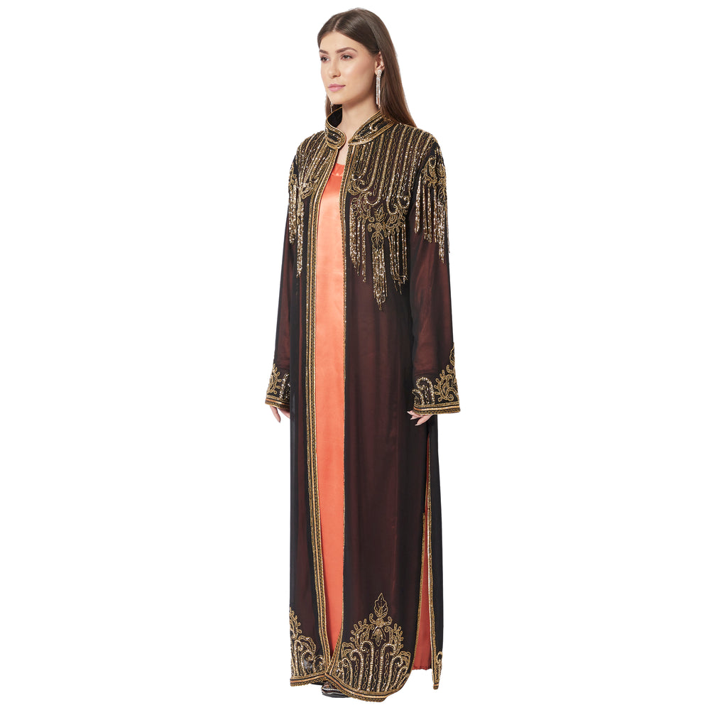 
                  
                    Embroidered Long Cardigan with Golden Hand Work - Maxim Creation
                  
                