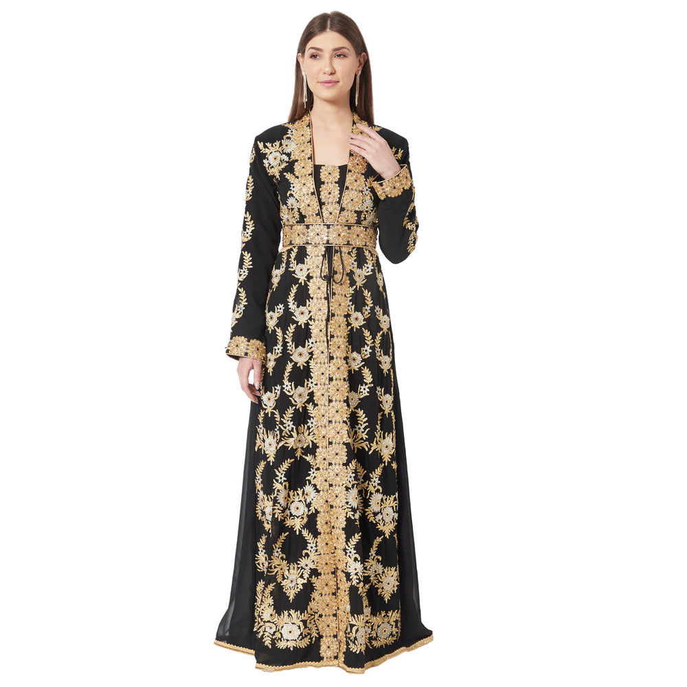 
                  
                    Black Wedding Gown Designer Maxi Dress with Threadwork Embroidery - Maxim Creation
                  
                