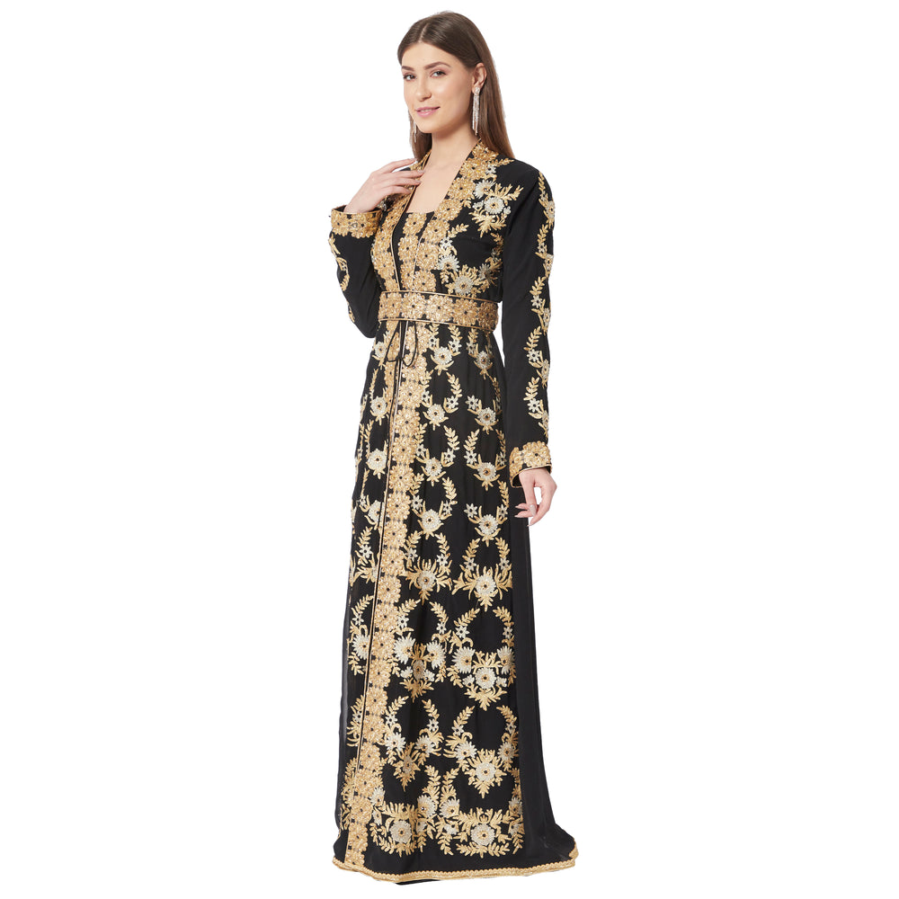 
                  
                    Black Wedding Gown Designer Maxi Dress with Threadwork Embroidery - Maxim Creation
                  
                