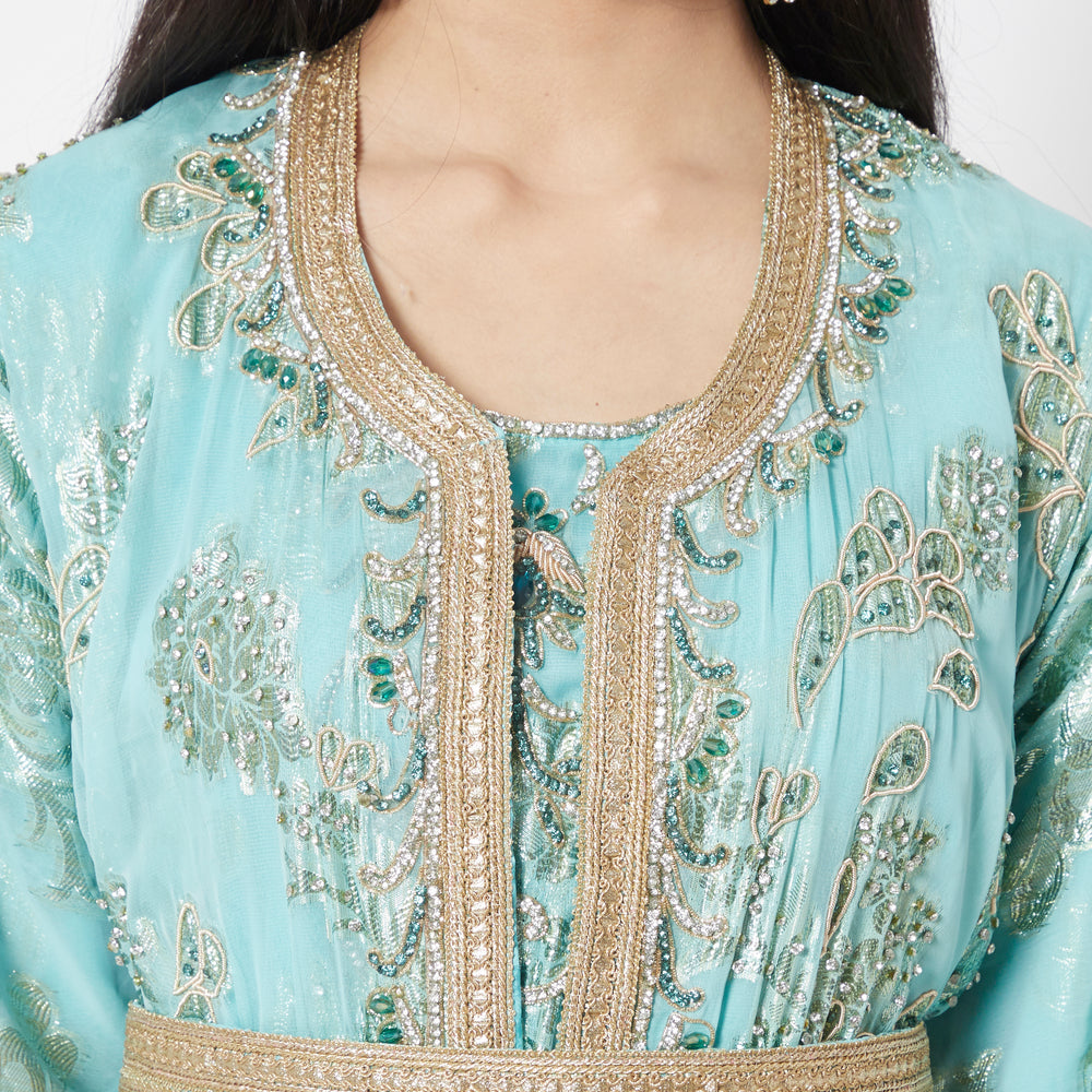 Moroccan Caftan Crystal Hand Work on Embossed Brasso Fabric - Maxim Creation