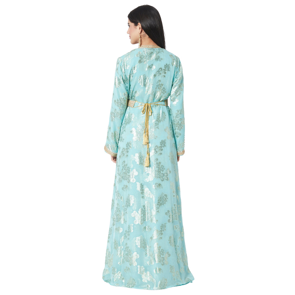 
                  
                    Moroccan Caftan Crystal Hand Work on Embossed Brasso Fabric - Maxim Creation
                  
                