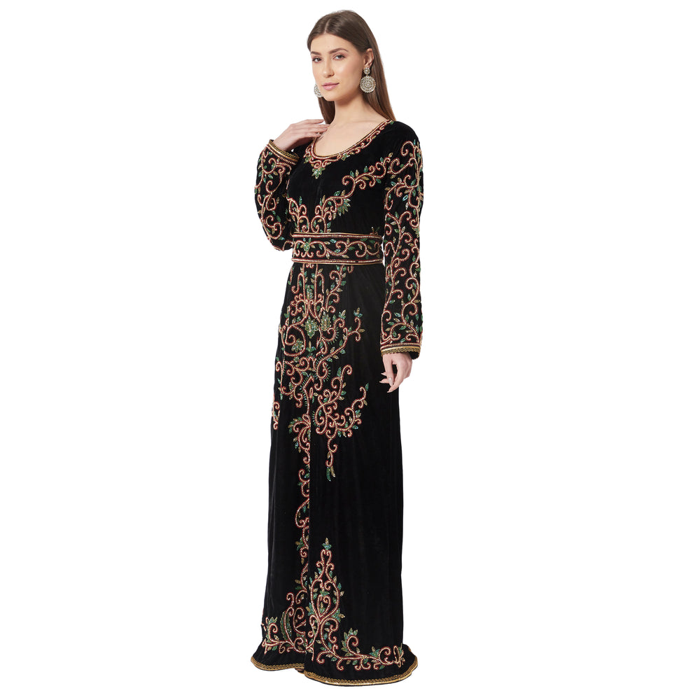 
                  
                    Crystal Hand Work & Beads Kaftan Velvet Maxi Dress - Maxim Creation
                  
                