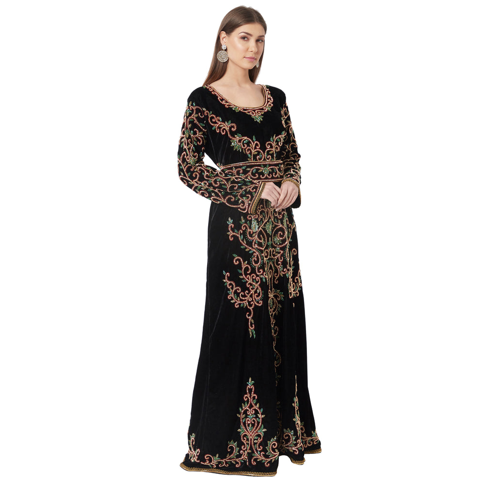
                  
                    Crystal Hand Work & Beads Kaftan Velvet Maxi Dress - Maxim Creation
                  
                