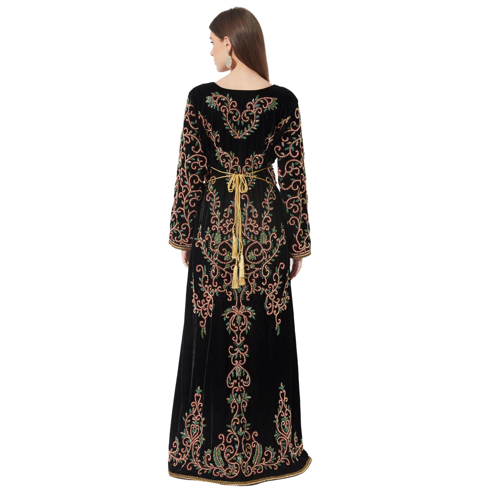 
                  
                    Crystal Hand Work & Beads Kaftan Velvet Maxi Dress - Maxim Creation
                  
                