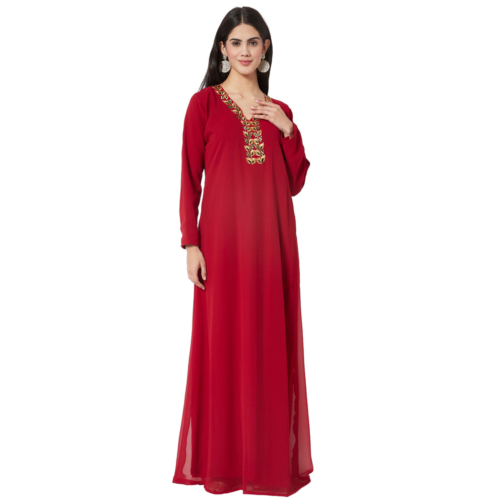 
                  
                    Jellabiya Maxi Dress With Traditional Golden Embroidery Dress - Maxim Creation
                  
                