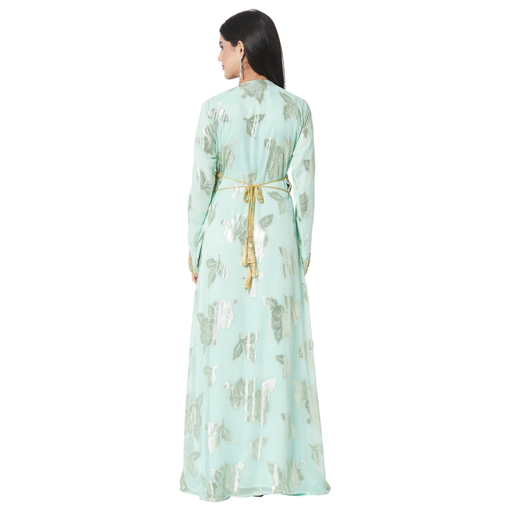 
                  
                    Turkish Kaftan Designer Khaleeji Thobe Dress in Embossed Satin Fabric - Maxim Creation
                  
                