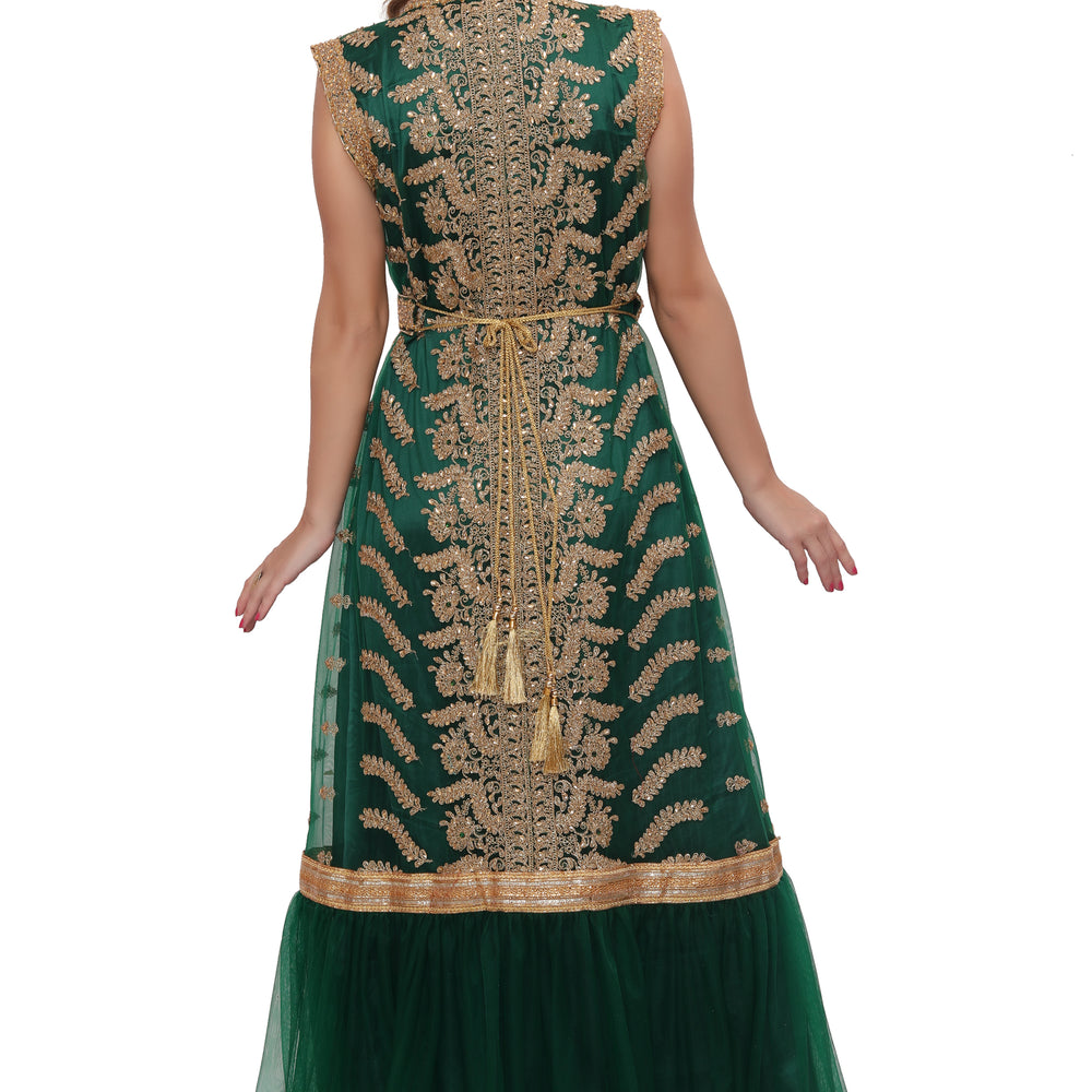 
                  
                    Green Designer Kaftan Bridal Gown Embroidered Dress - Maxim Creation
                  
                