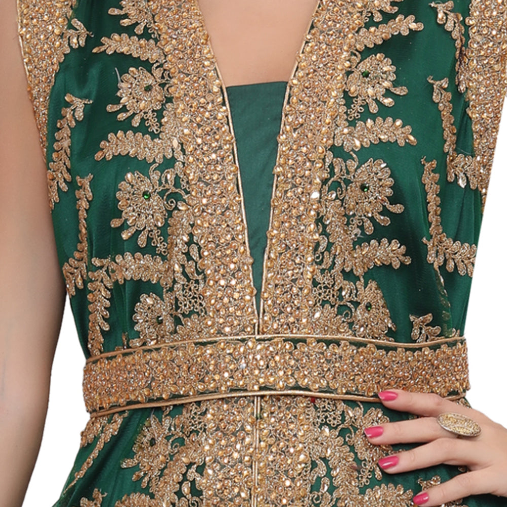
                  
                    Green Designer Kaftan Bridal Gown Embroidered Dress - Maxim Creation
                  
                