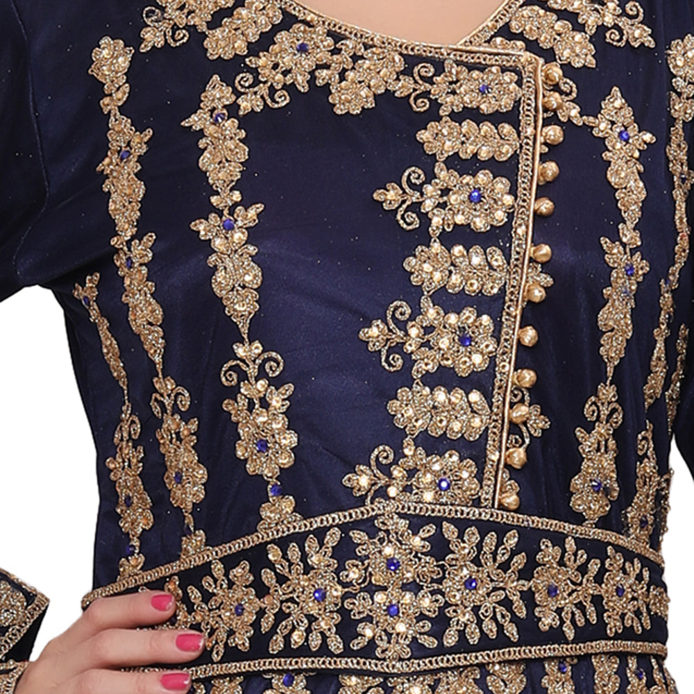 Moroccan Takchita Thobe Partywear Navy Blue Kaftan - Maxim Creation