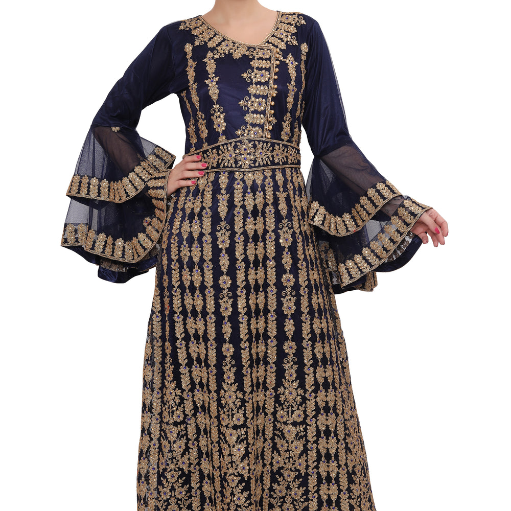 Moroccan Takchita Thobe Partywear Navy Blue Kaftan - Maxim Creation