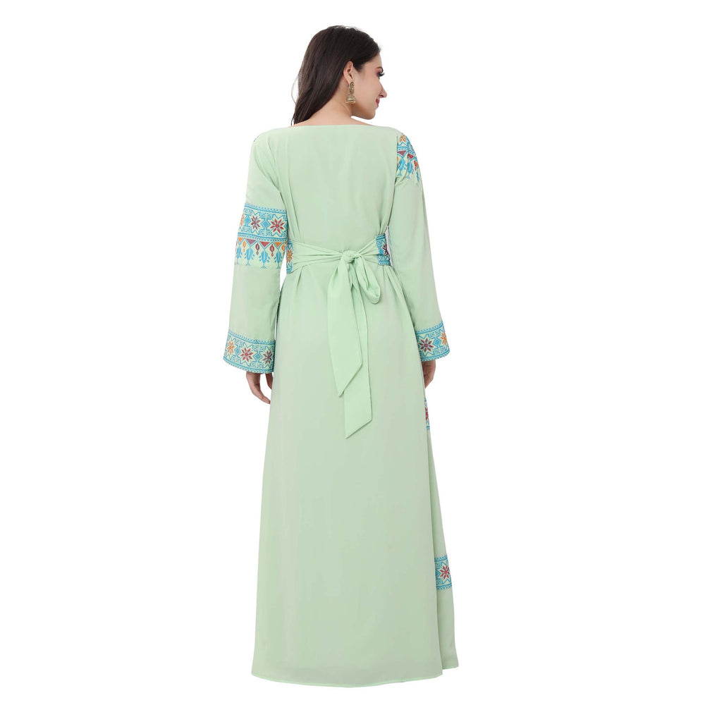 
                  
                    Designer Palestine Thobe Caftan with Colorful Cross Stitch Embroidery - Maxim Creation
                  
                