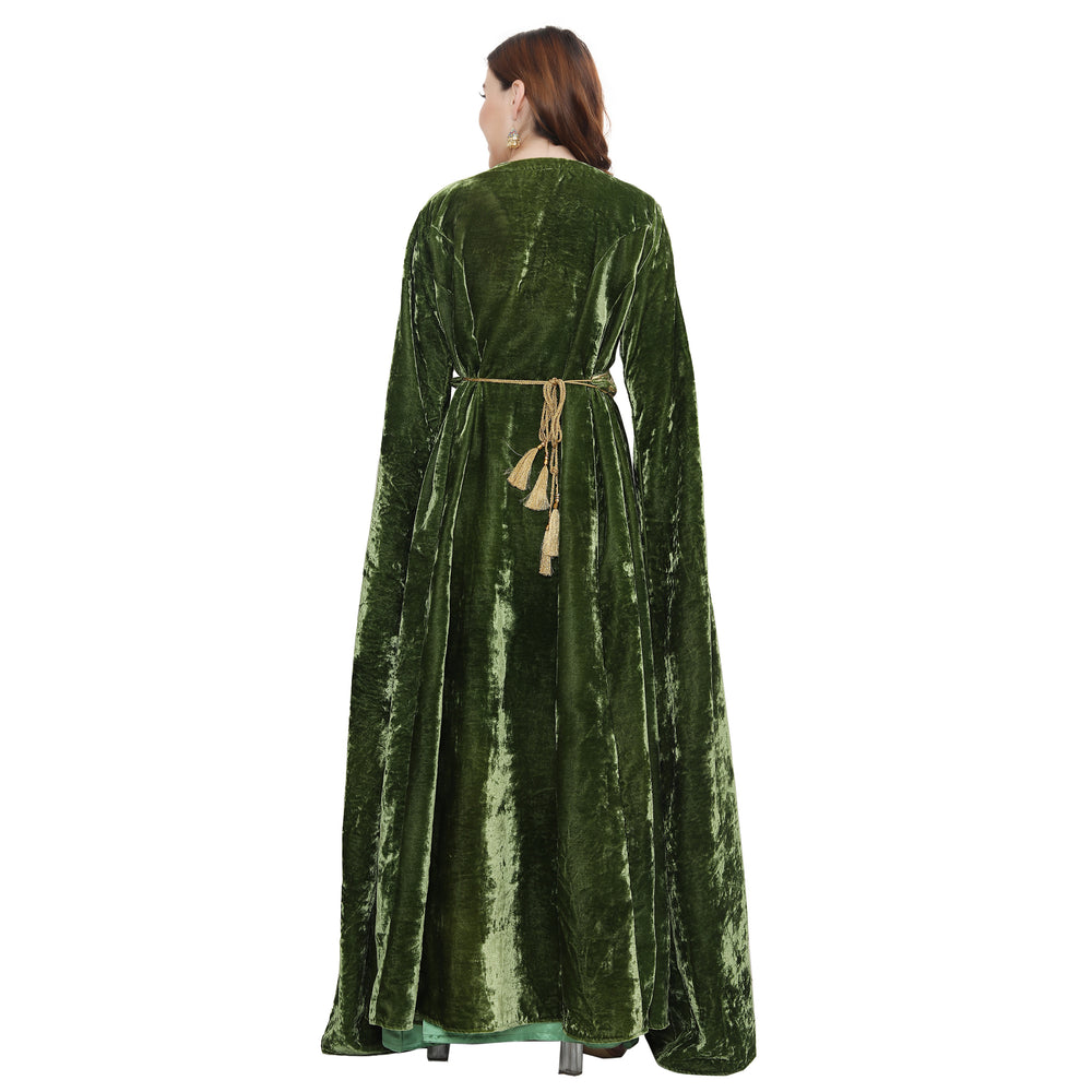 
                  
                    Designer Kaftan Bridal Gown in Henna Green Velvet - Maxim Creation
                  
                