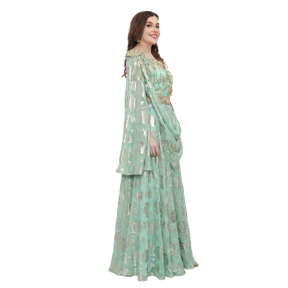 
                  
                    Designer Abaya Kaftan in Printed Embossed Brasso with Tassels - Maxim Creation
                  
                