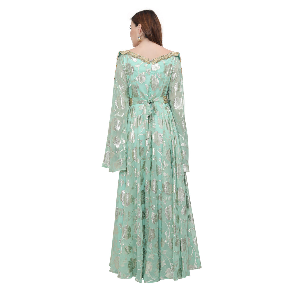 
                  
                    Designer Abaya Kaftan in Printed Embossed Brasso with Tassels - Maxim Creation
                  
                