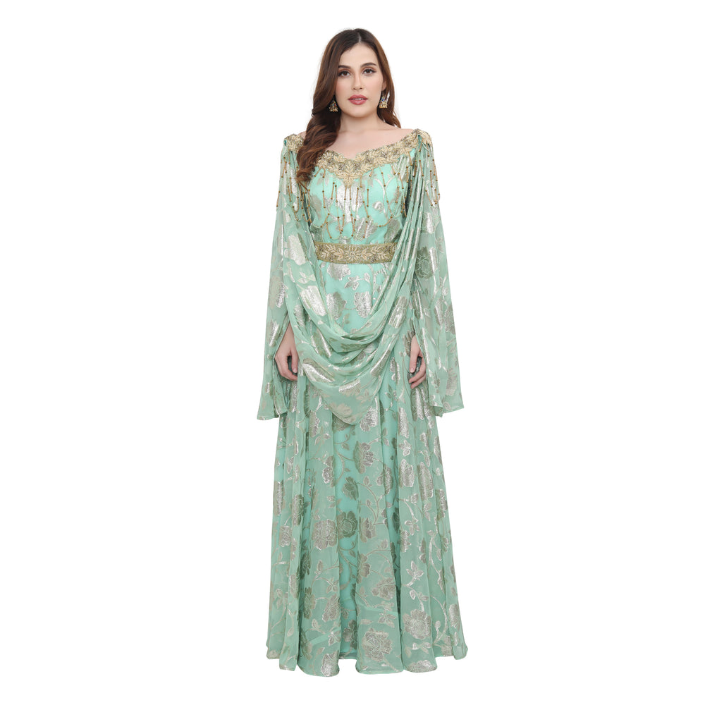 
                  
                    Designer Abaya Kaftan in Printed Embossed Brasso with Tassels - Maxim Creation
                  
                