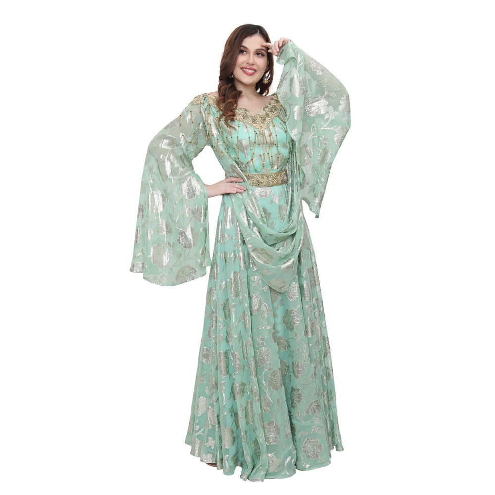 
                  
                    Designer Abaya Kaftan in Printed Embossed Brasso with Tassels - Maxim Creation
                  
                