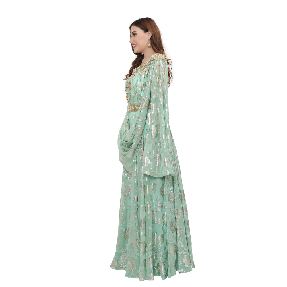 
                  
                    Designer Abaya Kaftan in Printed Embossed Brasso with Tassels - Maxim Creation
                  
                