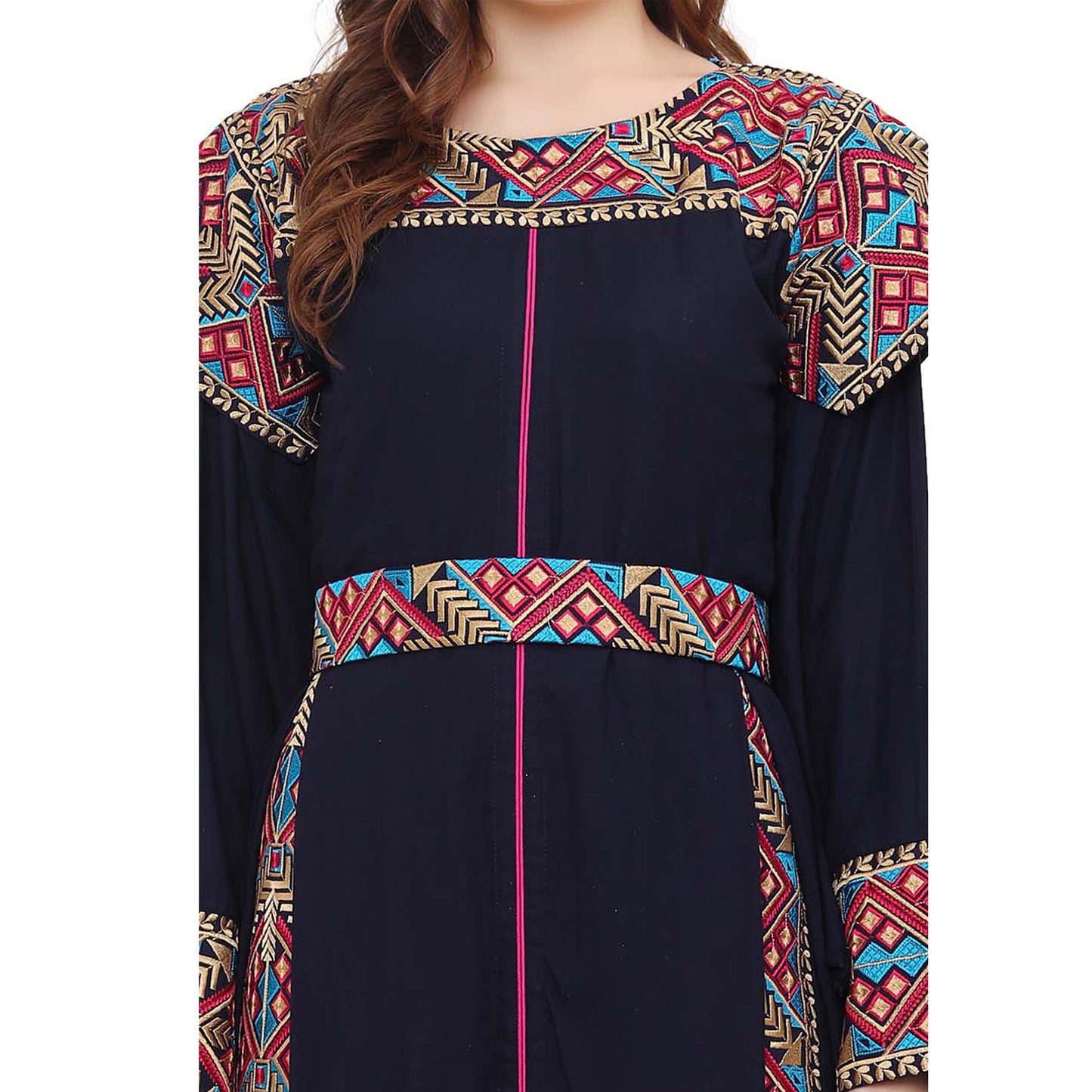 Traditional Kaftan in Multicolor Embroidery with Cap Sleeve - Maxim Creation