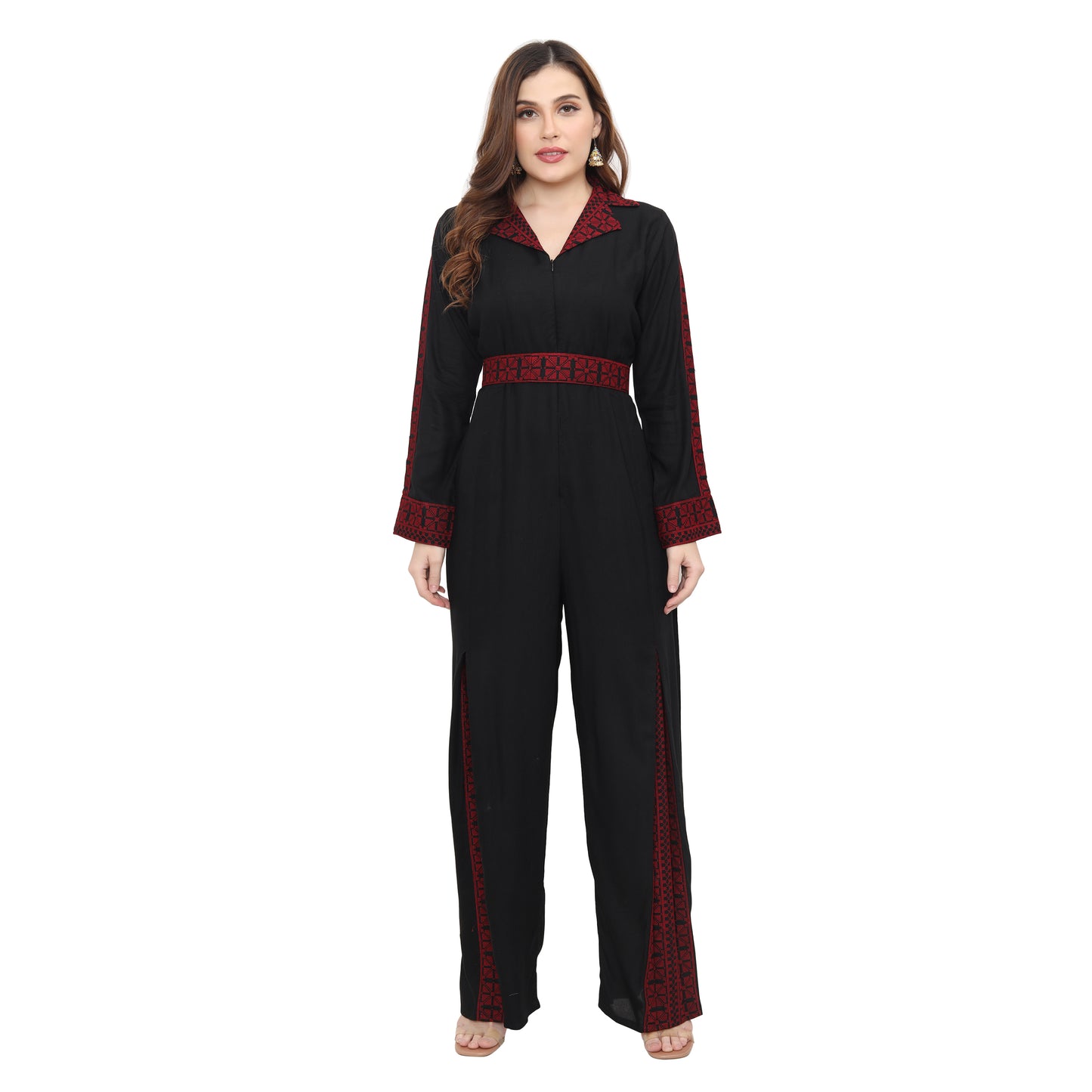 Designer Jumpsuit Red Thread Embroidery Ensemble - Maxim Creation