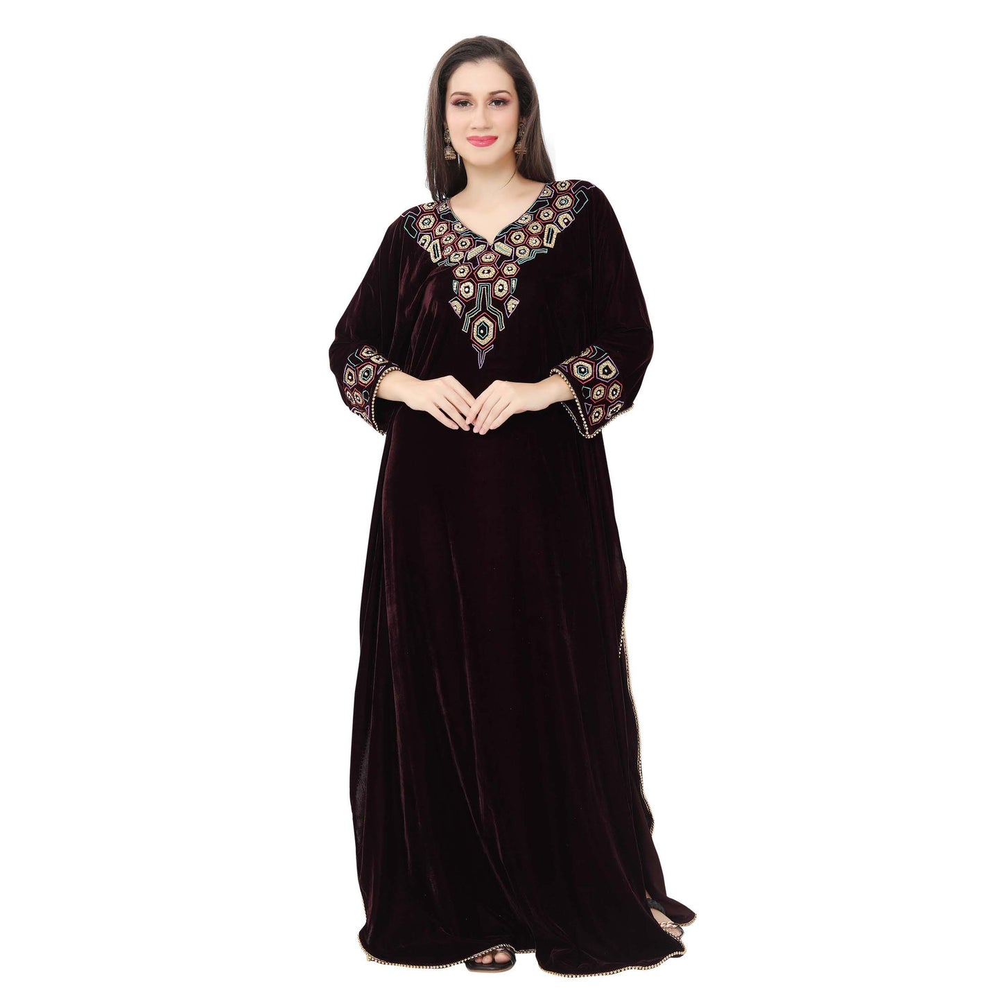 Designer Velvet Kaftan Handwork Party Gown - Maxim Creation