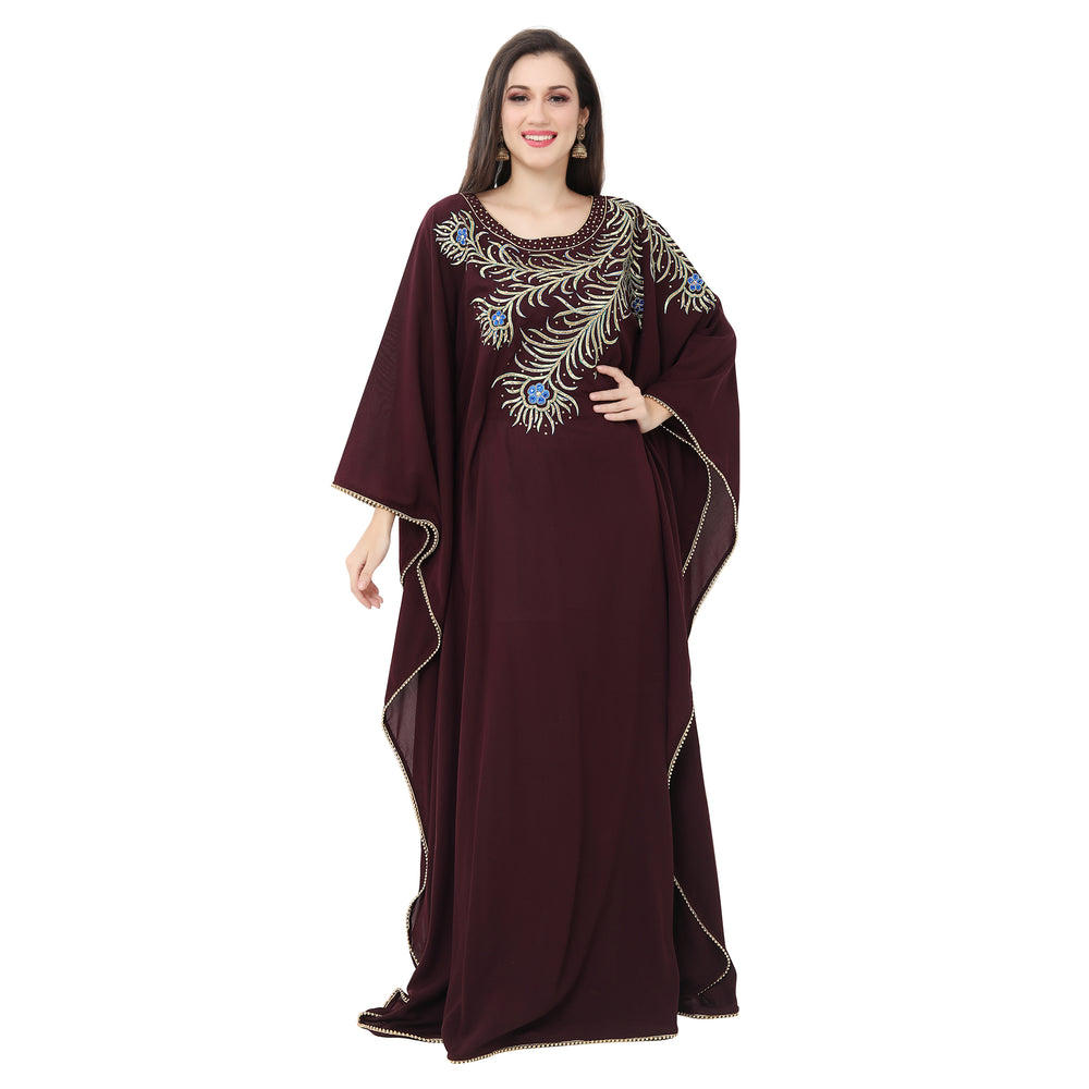 
                  
                    Dubai Farasha Long Robe with Peacock Feather Embroidery - Maxim Creation
                  
                
