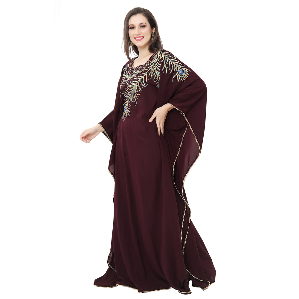 
                  
                    Dubai Farasha Long Robe with Peacock Feather Embroidery - Maxim Creation
                  
                