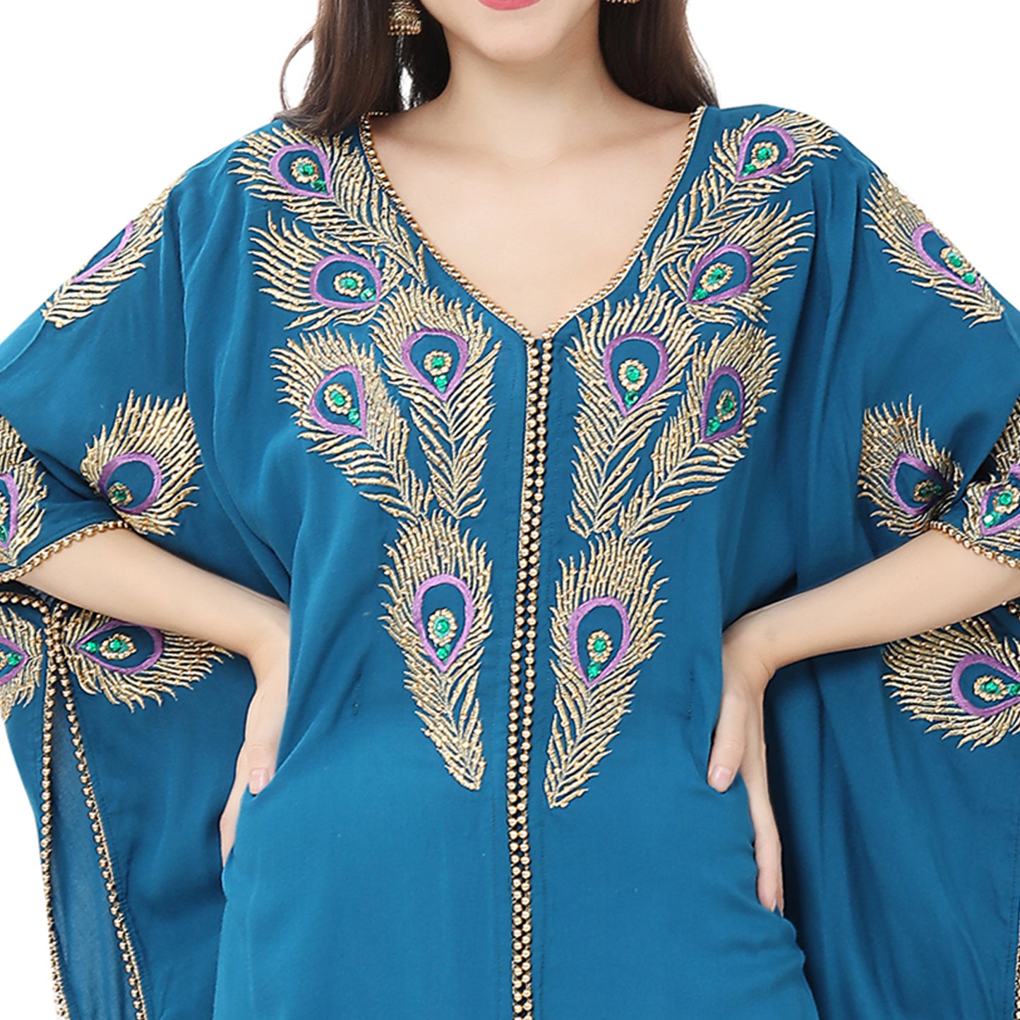 Kaftan Maxi with Colorful Peacock Embroidery - Maxim Creation