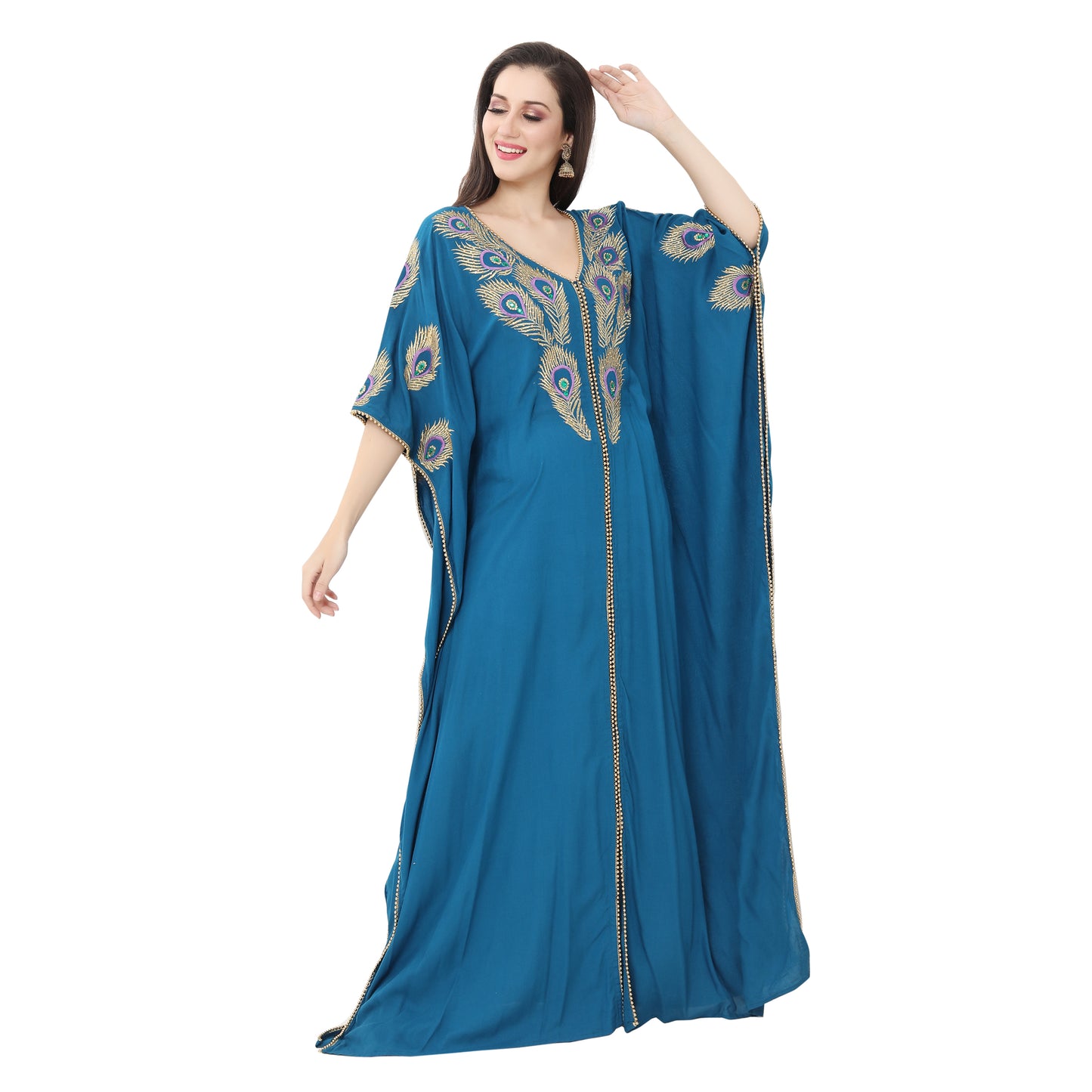 Kaftan Maxi with Colorful Peacock Embroidery - Maxim Creation